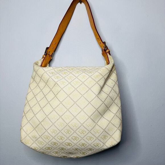 DOONEY & BOURKE Cream Yellow DB Monogrammed Vachetta Leather Shoulder Bag - Picture 1 of 10
